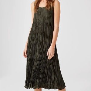 Eileen Fisher Crushed Silk Black and Grey Dress with Tiebacks Size Large